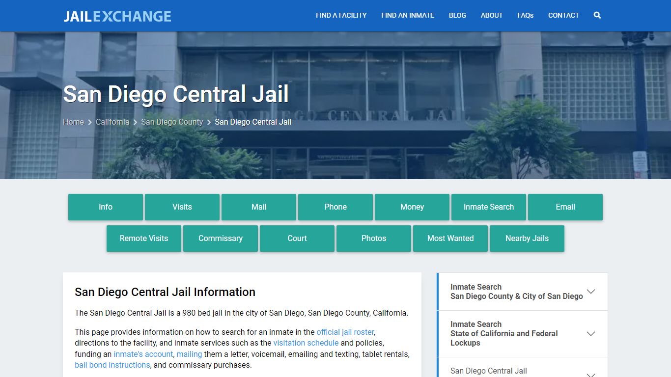 San Diego Central Jail, CA Inmate Search, Information